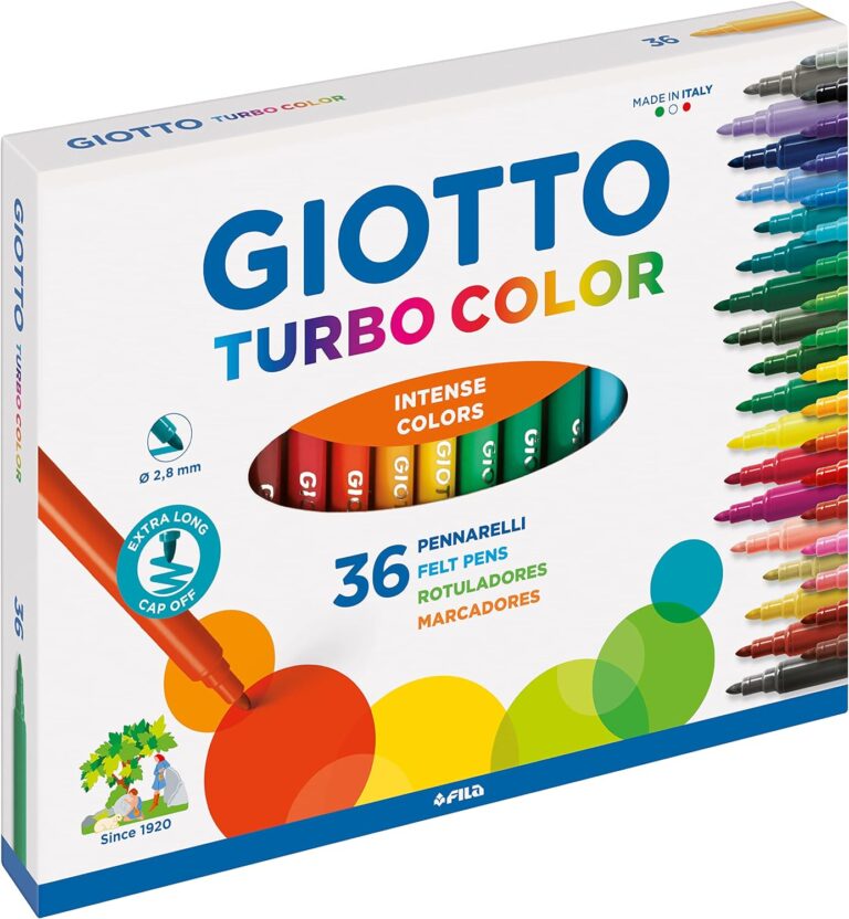 GIOTTO Turbo Color - Astuccio da 36 Pennarelli a Punta Fine, 2.8mm, Colori Intensi