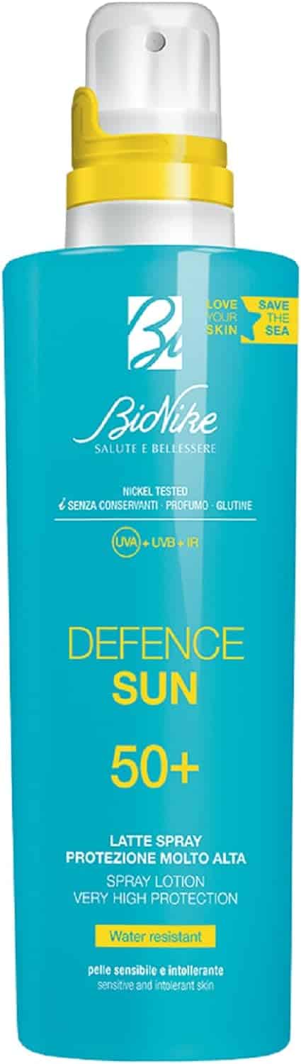 Bionike Defence Sun - Latte Spray Solare per Pelli Sensibili e Intolleranti SPF 50+, Azione Protettiva e Antiossidante, Waterproof, Lenisce e Ripara la Pelle, 200 ml