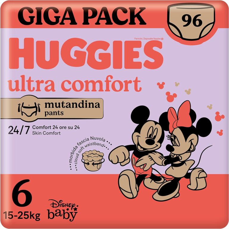 Huggies Ultra Comfort, Pannolini Taglia 6 (15-25 kg), Mutandina design Disney, Pacco Giga, 96 Pz