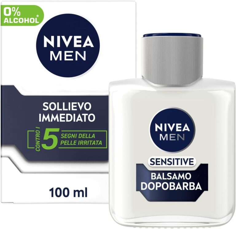 NIVEA MEN Sensitive Balsamo Dopobarba Uomo 100 ml, Dopobarba uomo per un sollievo immediato dalle irritazioni e una pelle morbida e sana, Balsamo barba per il post-rasatura delle pelli sensibili