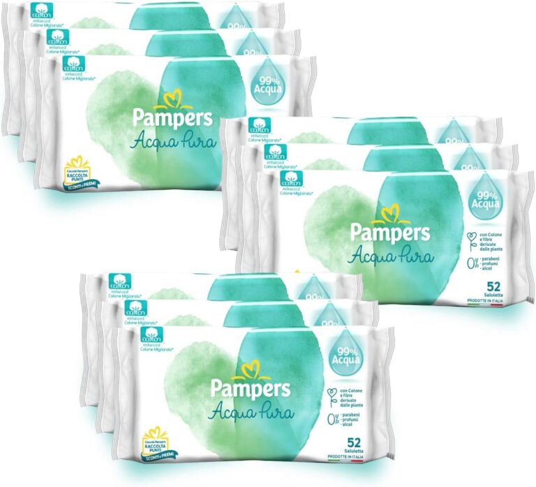 Pampers Acqua Pura (Naturello) Salviette Delicate, 9 Confezioni da 52 Pezzi, 468 Salviette