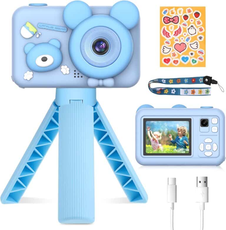 icyant Fotocamera per bambini 26 MP Fotocamera digitale per bambini con treppiede Doppia fotocamera per selfie Schermo IPS da 2 pollici Videocamera HD 1080P scheda SD da 32 GB (dark_blue)